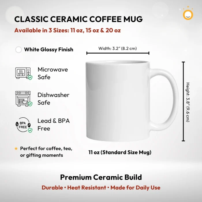 11 oz Standard White Ceramic Coffee Mug Size Measurements