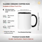 11 oz Standard White Ceramic Coffee Mug with Black Coloured Rim, Inside and Handle Size Measurements