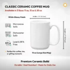 15 oz Large White Ceramic Coffee Mug Size Measurements