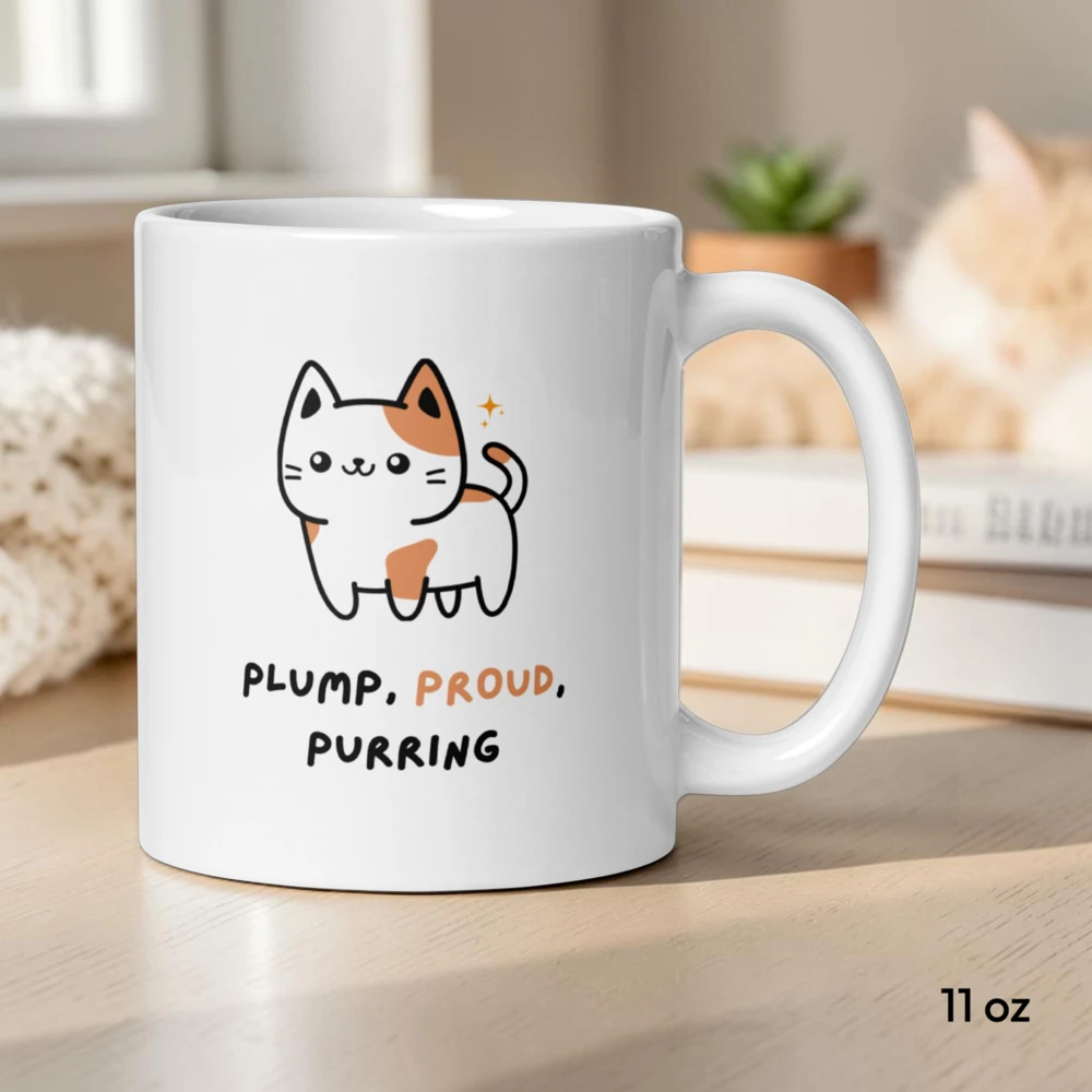 Plump, Proud, Purring – Cat Lover Mug 11oz Front