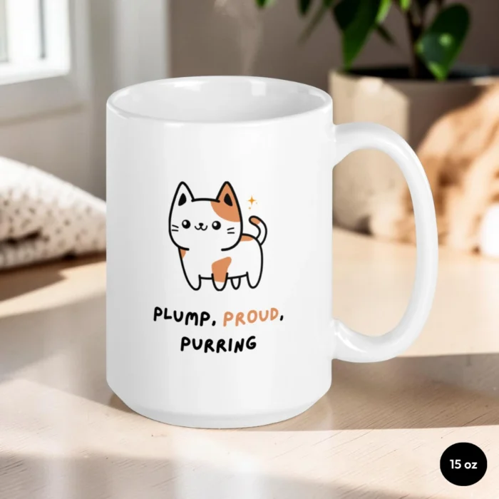 Plump, Proud, Purring – Cat Lover Mug 15 oz Front