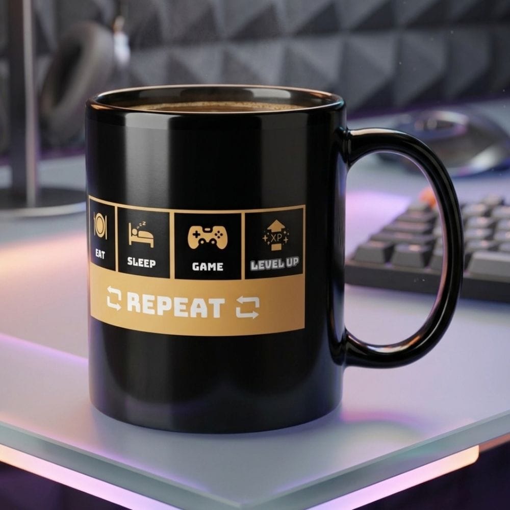 Eat Sleep Game Level Up Repeat – Gamer Coffee Mug | Gift for Gamers