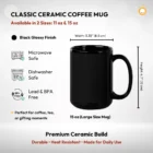 15 oz Large Black Ceramic Coffee Mug