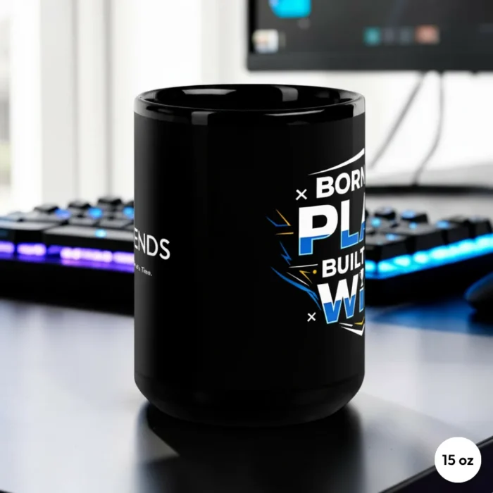 Born To Play. Built To Win. Gaming Mug 15 oz Side View