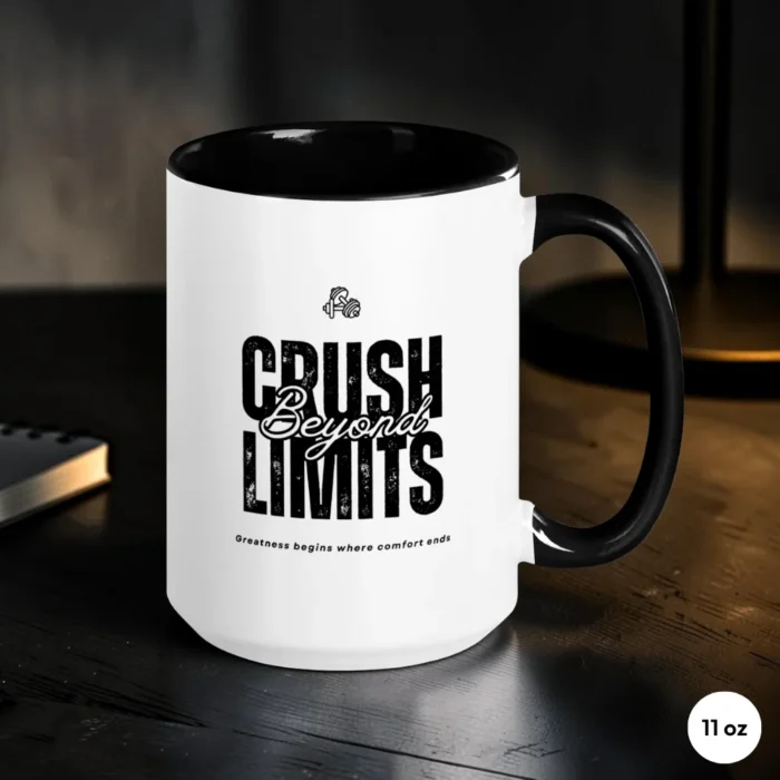 Crush Beyond Limits – Black Accent Motivational Mug 15 oz Front View
