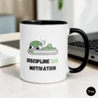 Discipline Over Motivation 11 oz Black Mug Front View