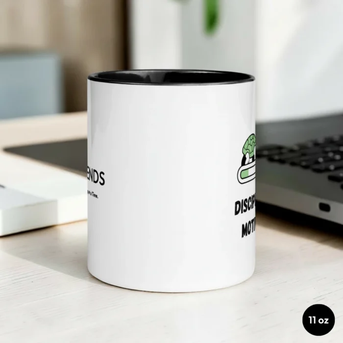 Discipline Over Motivation 11 oz Black Mug Side View