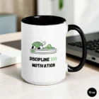 Discipline Over Motivation 15 oz Black Mug Front View