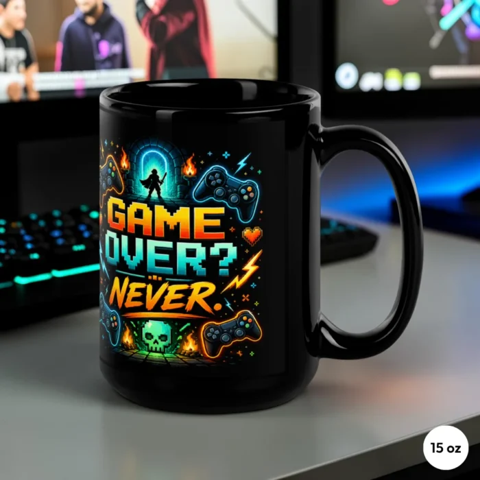 Game Over - Never Gaming Mug 15 oz Black Front View Game Over - Never Gaming Mug 15 oz Black Front View