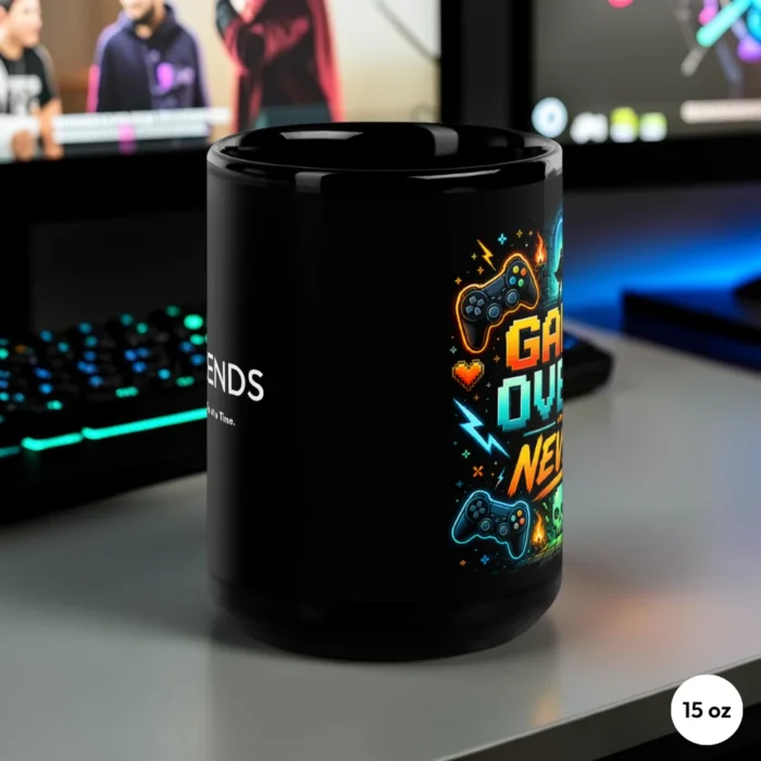 Game Over - Never Gaming Mug 15 oz Black Side View Game Over - Never Gaming Mug 15 oz Black Side View