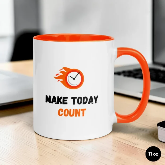 Make Today Count 11 oz Orange Mug Front View