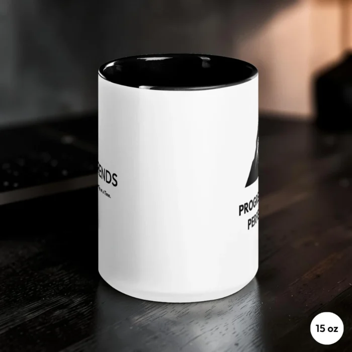 Progress Over Perfection 15 oz Black Coffee Mug Side View