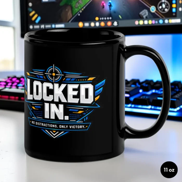 Locked In Black Glossy Mug 11 oz Front View