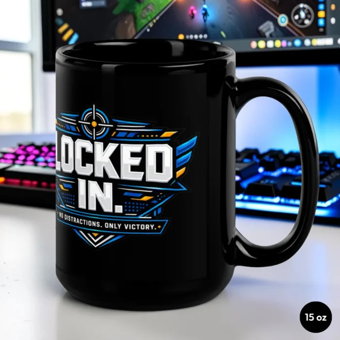 Locked In Black Glossy Mug 15 oz Front View